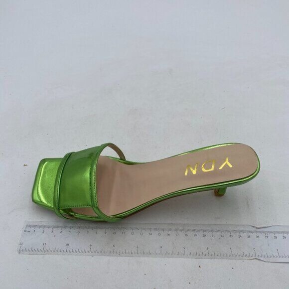 YDN Lime Green Square Open Toe Kitten Heels Slide Sandals Cutout Mule Dress Shoe - Picture 2 of 8